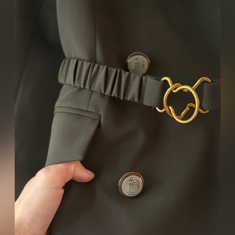 Veronica Beard Olive Green Double-Breasted Blazer with Gold Accent - Picture 2 of 7